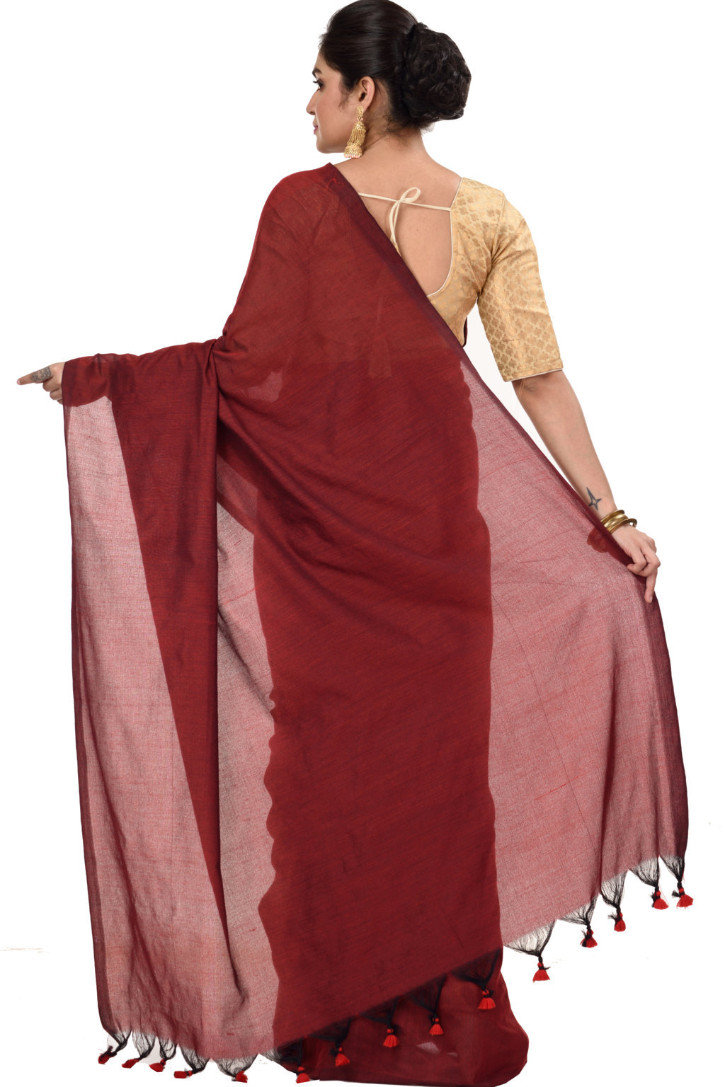 Brown Pure Cotton ThanKhadi Hand Loom Saree (467)